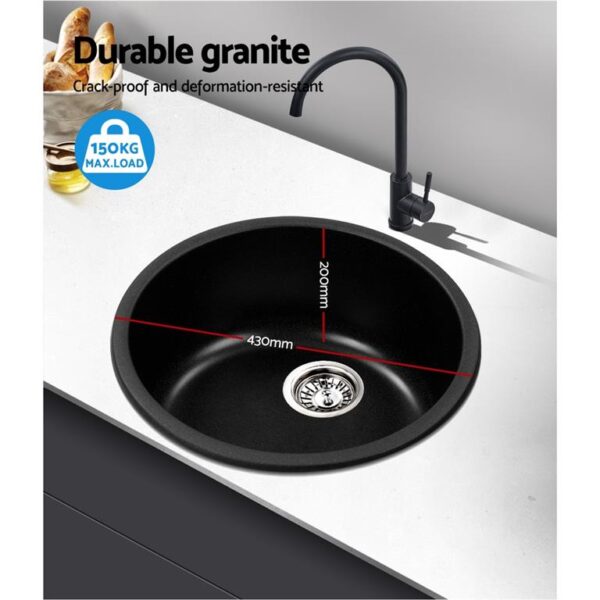 Cefito Granite Stone Kitchen Laundry Sink Bowl Top or Under mount Round 430x200mm Black