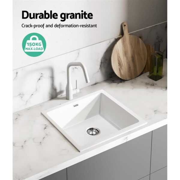 Cefito Kitchen Sink Granite Stone Laundry Top or Undermount Single White 450x450mm
