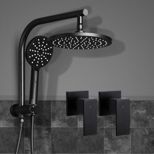 Cefito 9'' Rain Shower Head Set Handheld Round High Pressure Twins Tap Black