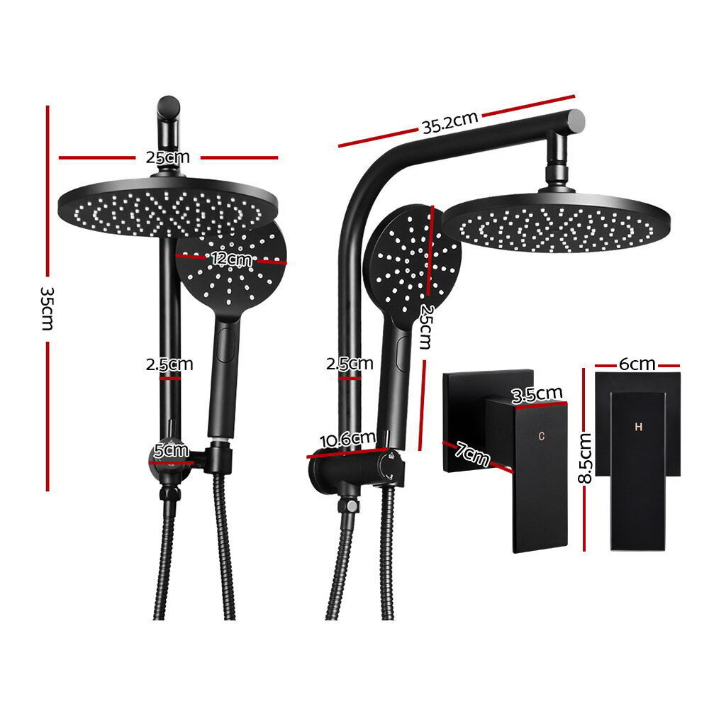 Cefito 9'' Rain Shower Head Set Handheld Round High Pressure Twins Tap Black - product image 2