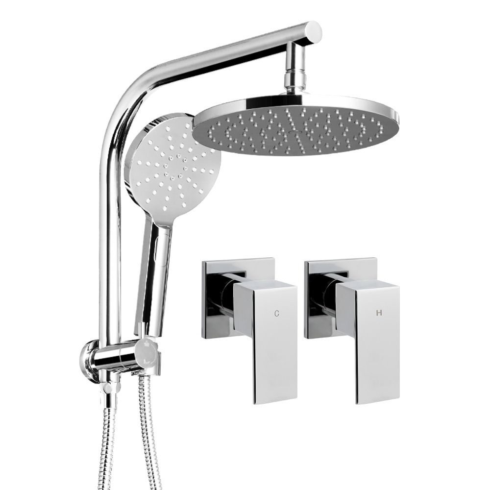 Cefito 9'' Rain Shower Head Set Handheld Round High Pressure Twins Tap Chome