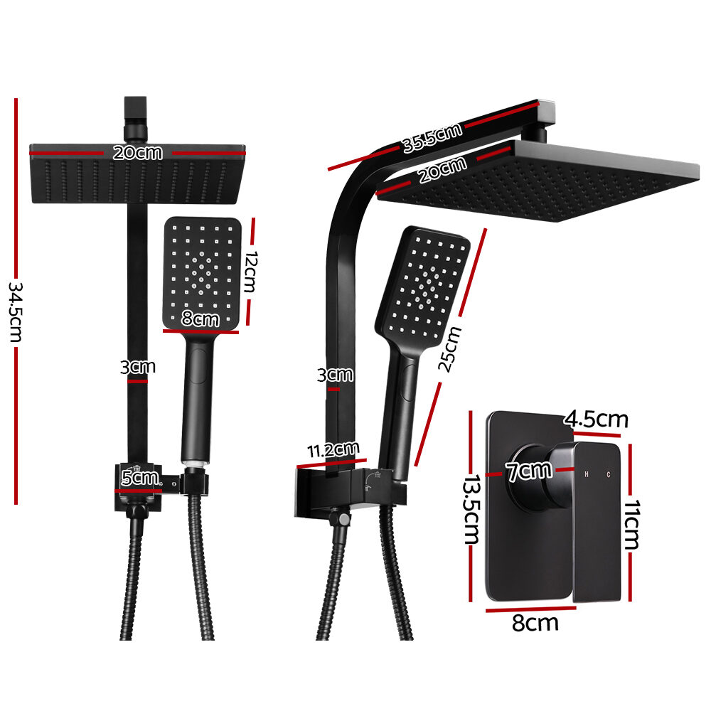 Cefito 8'' Rain Shower Head Set Handheld Square High Pressure Mixer Tap Black - product image 2