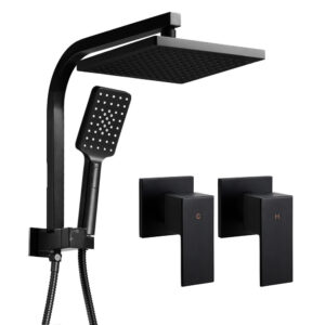 Cefito 8'' Rain Shower Head Set Handheld Square High Pressure Twins Tap Black - SHOWER-A2-SQ-8-BK-TAP