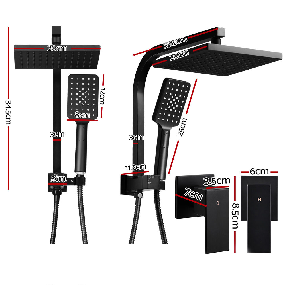 Cefito 8'' Rain Shower Head Set Handheld Square High Pressure Twins Tap Black - product image 2