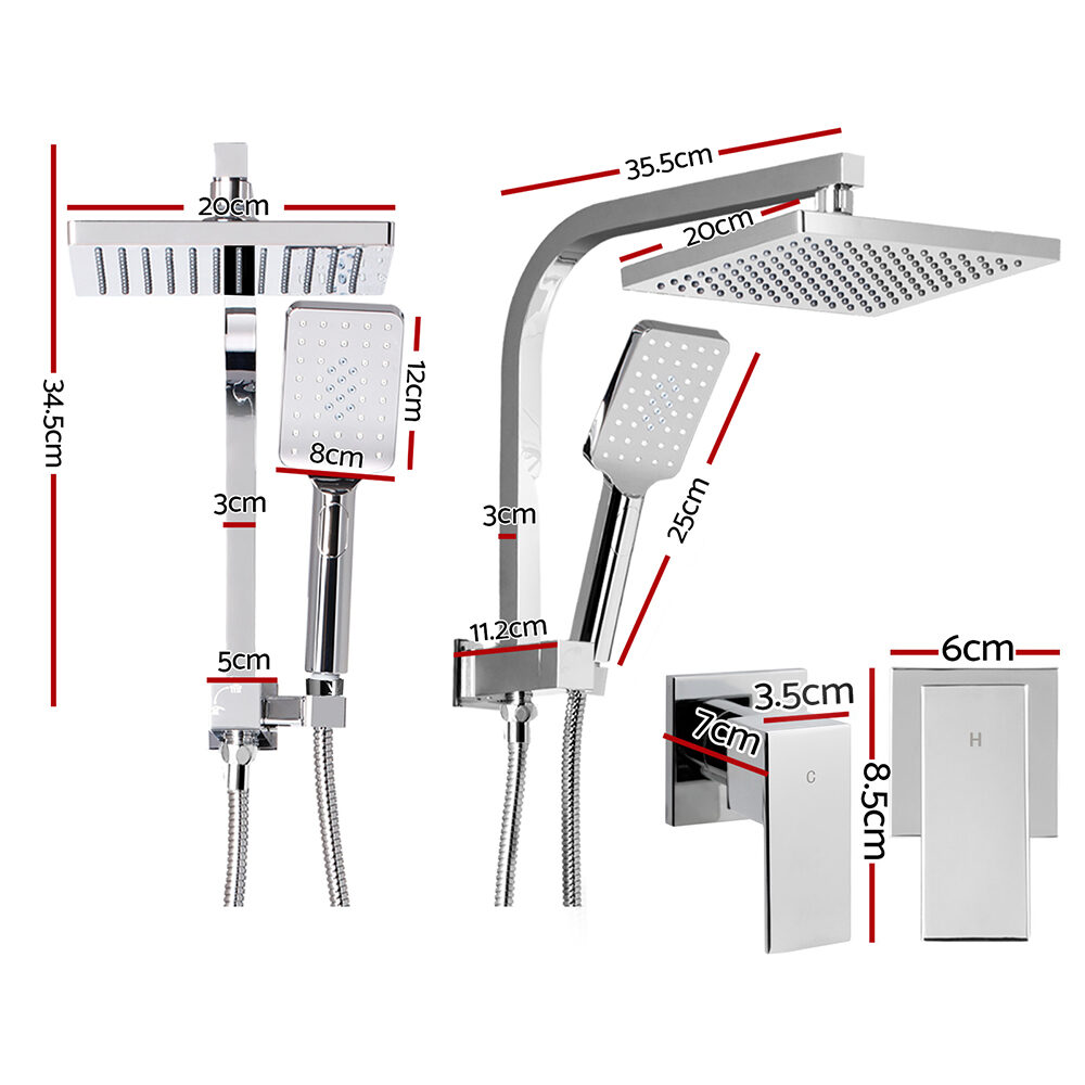 Cefito 8'' Rain Shower Head Set Handheld Square High Pressure wins Tap�Chrome - product image 2