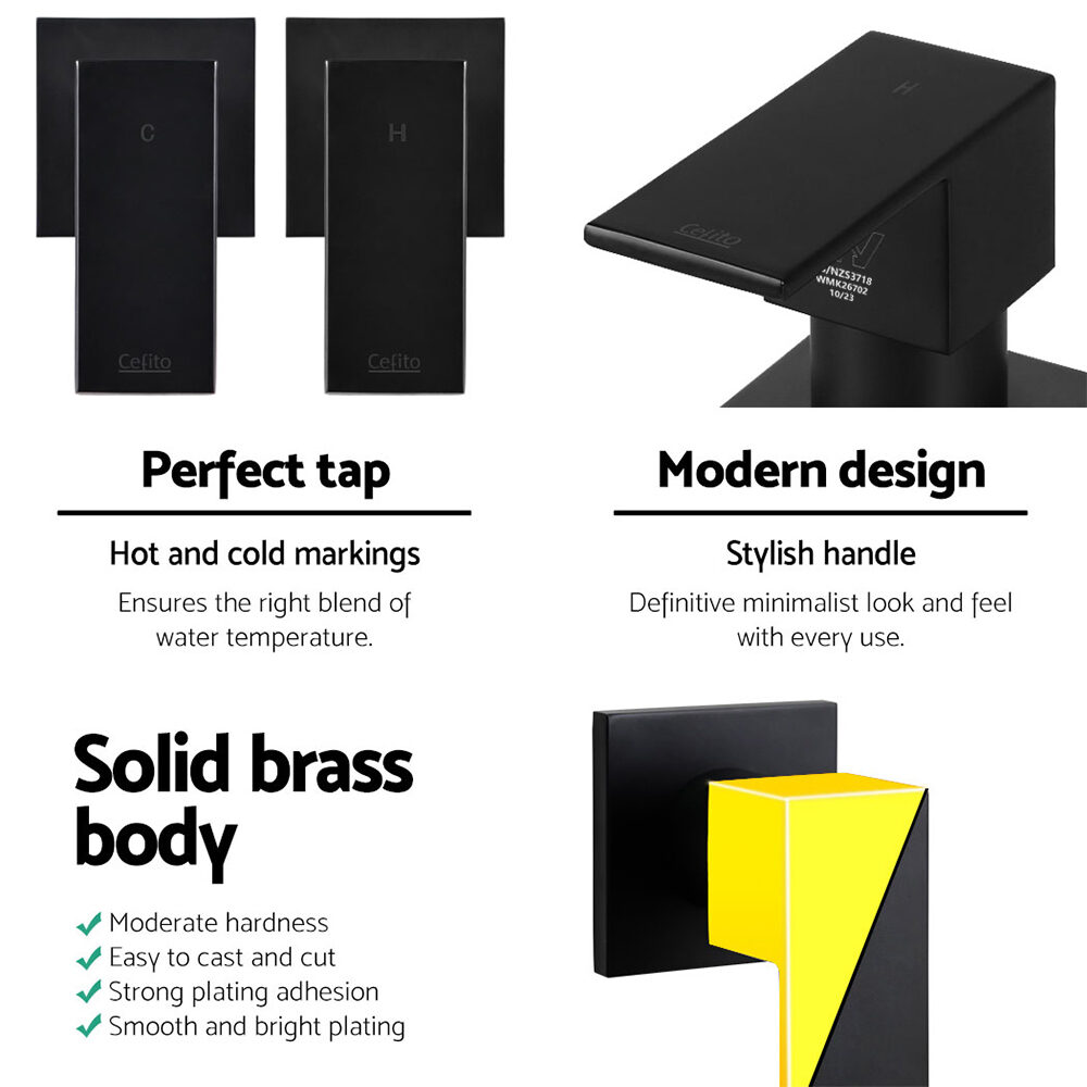 Cefito Shower Twins Tap Wall Bath Taps Brass Hot Cold Basin Bathroom Black - product image 4
