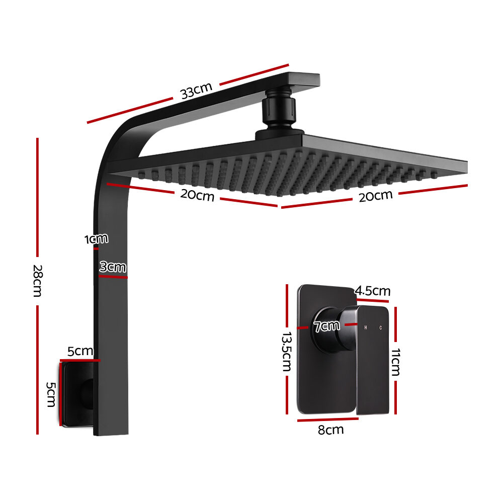 Cefito 8'' Rain Shower Head Wall Arm Square High Pressure Mixer Tap Black - product image 2