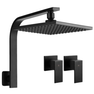 Cefito 8'' Rain Shower Head Wall Arm Square High Pressure Twins Tap Black - SHOWER-A3-SQ-8-BK-TAP