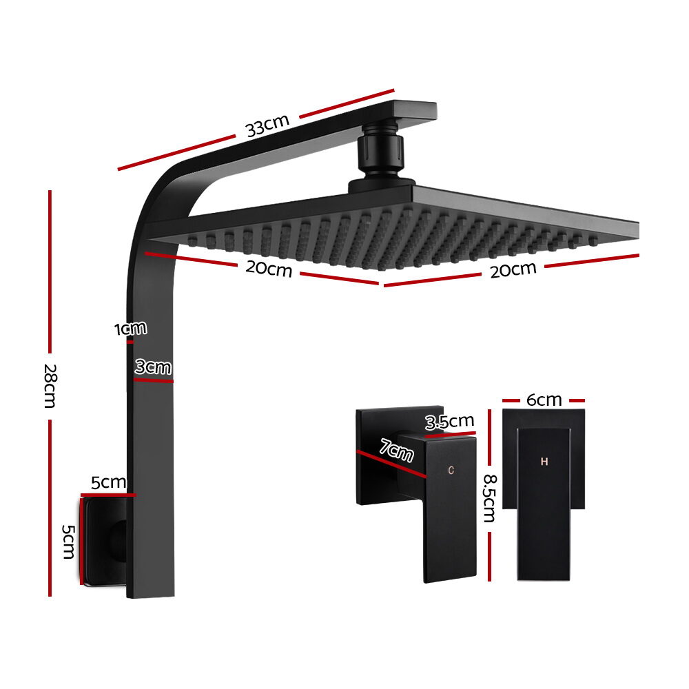 Cefito 8'' Rain Shower Head Wall Arm Square High Pressure Twins Tap Black - product image 2