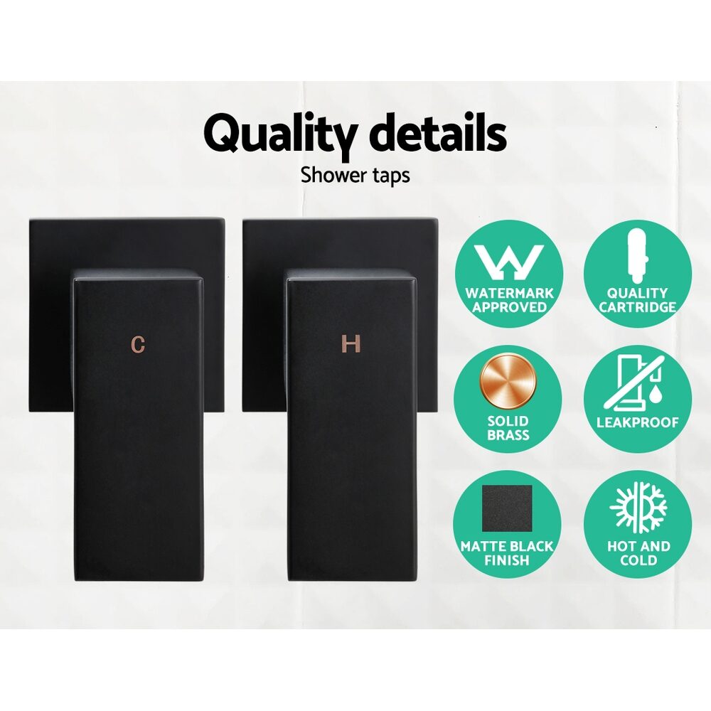 Cefito 8'' Rain Shower Head Wall Arm Square High Pressure Twins Tap Black - product image 6