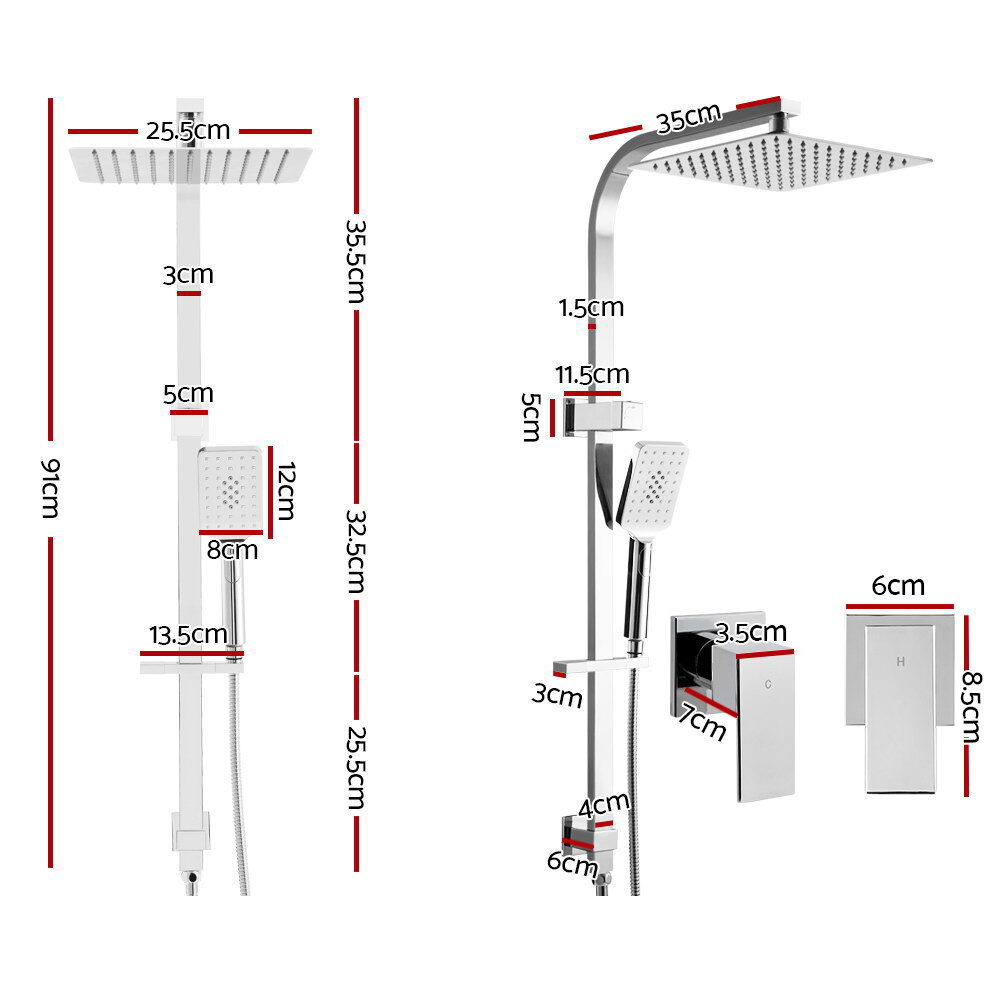 Cefito 10'' Rain Shower Head Set Handheld Square High Pressure Twins Tap Chrome - product image 2