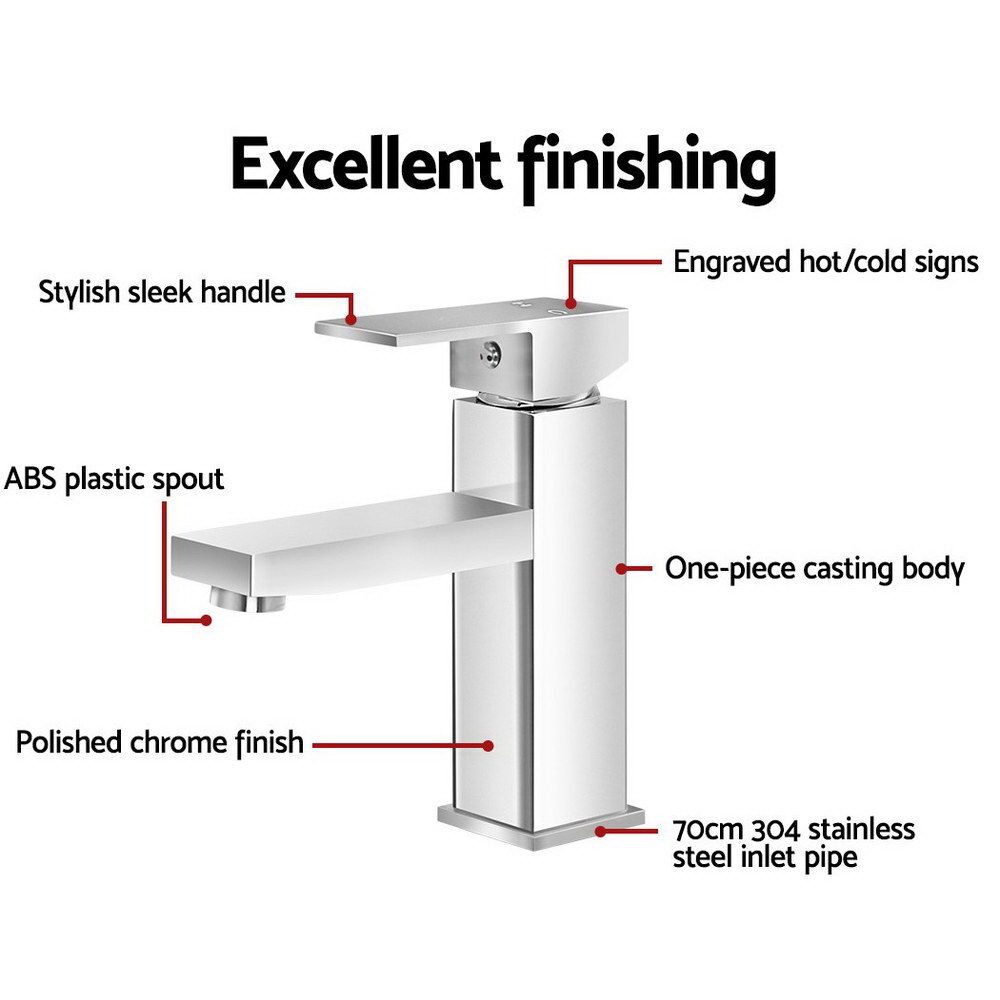 Cefito Bathroom Basin Mixer Tap Square Faucet Vanity Laundry Chrome - product image 6