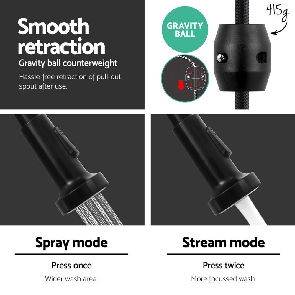 Cefito Kitchen Mixer Tap Pull Down 2 Modes Sink Faucet Basin Laundry Black - product image 6