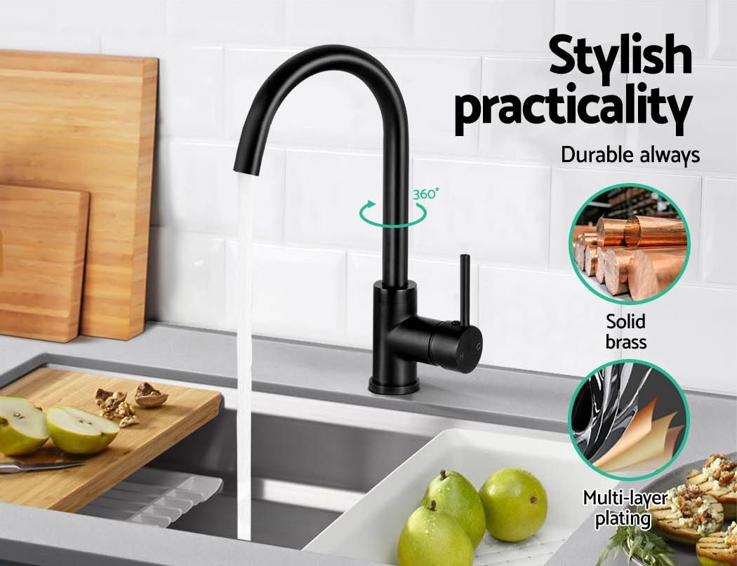 Cefito Kitchen Mixer Tap Mixer Round Sink Faucet Basin Laundry Black - product image 6