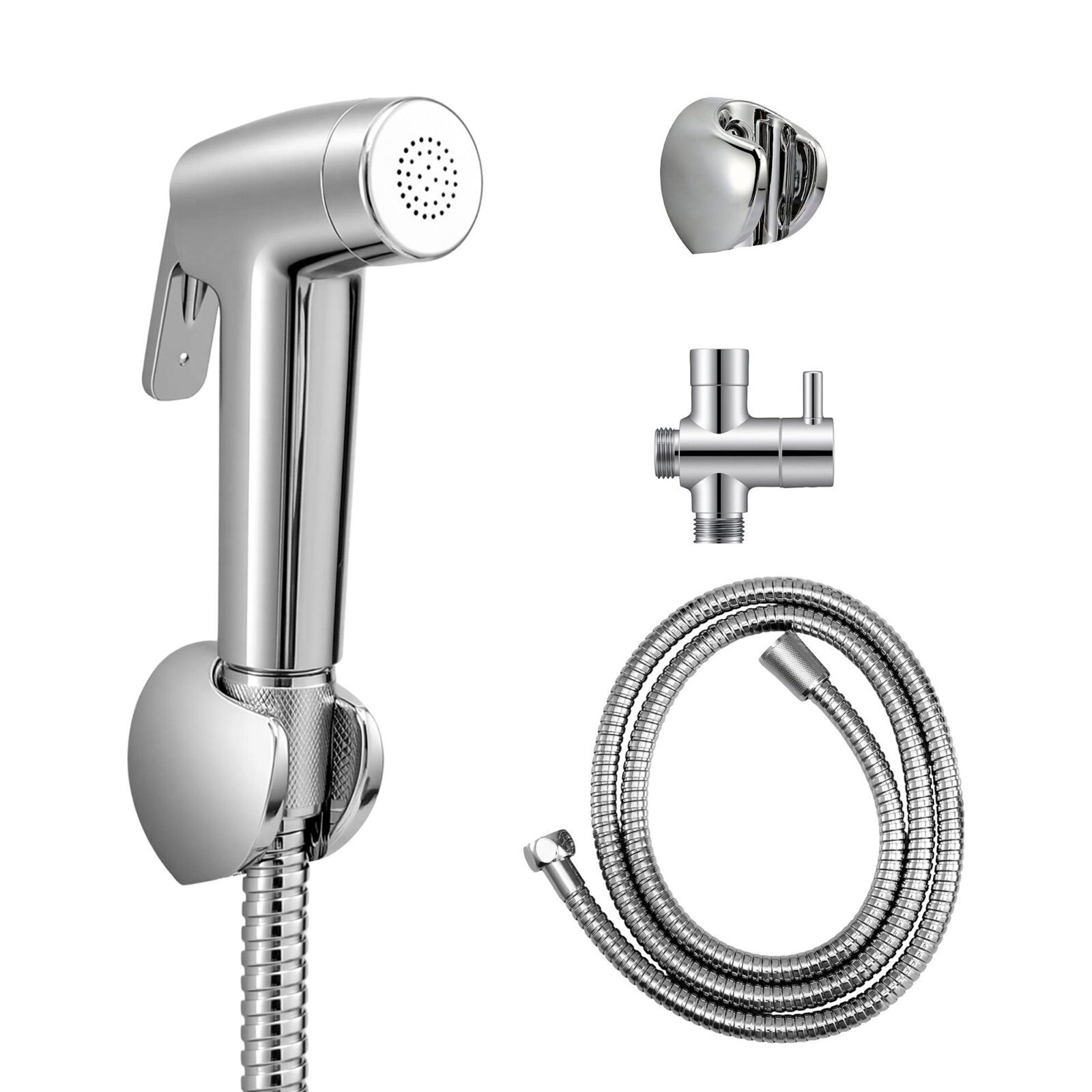 Cefito Handheld Bidet Sprayer for Toilet 1.5m Stainless Steel Hose Jet Spray for Feminine Wash Cloth Diaper Pet Bath Adjustable Pressure Bidet Attachment with G1/2 Valve Silver - product image 2
