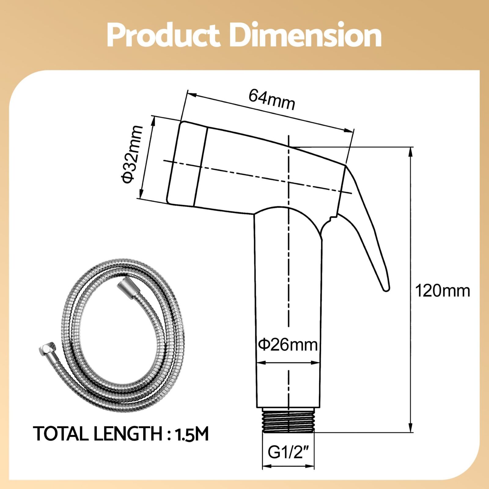Cefito Handheld Bidet Sprayer for Toilet 1.5m Stainless Steel Hose Jet Spray for Feminine Wash Cloth Diaper Pet Bath Adjustable Pressure Bidet Attachment with G1/2 Valve Silver - product image 3