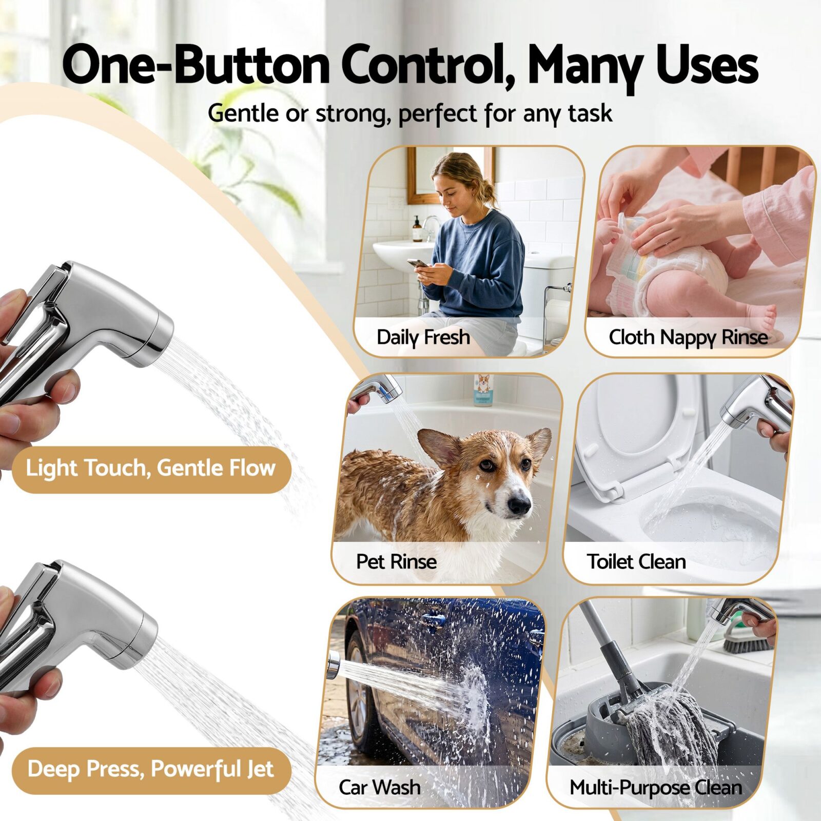 Cefito Handheld Bidet Sprayer for Toilet 1.5m Stainless Steel Hose Jet Spray for Feminine Wash Cloth Diaper Pet Bath Adjustable Pressure Bidet Attachment with G1/2 Valve Silver - product image 7