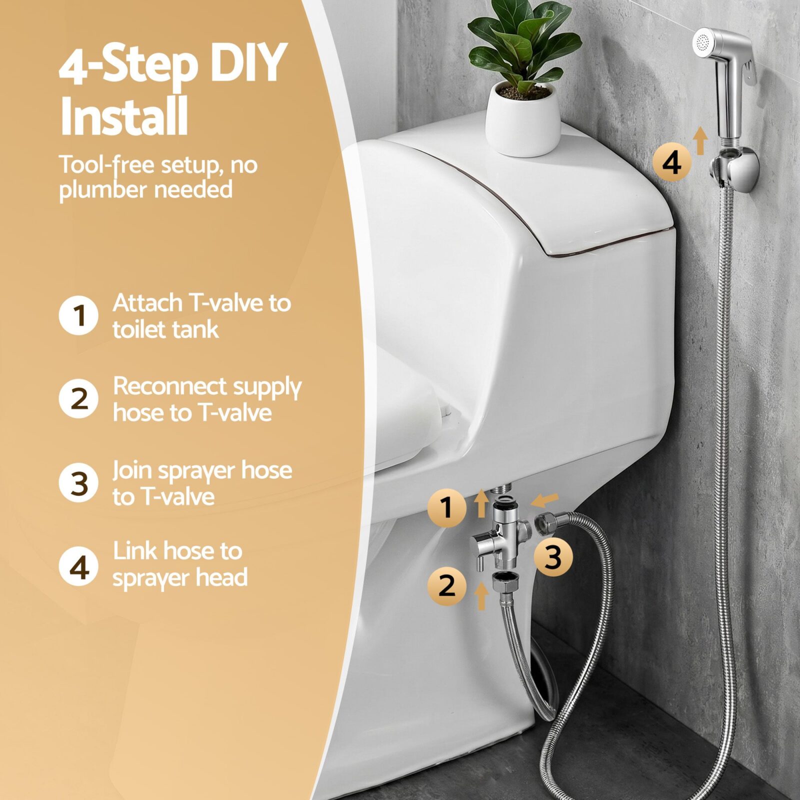 Cefito Handheld Bidet Sprayer for Toilet 1.5m Stainless Steel Hose Jet Spray for Feminine Wash Cloth Diaper Pet Bath Adjustable Pressure Bidet Attachment with G1/2 Valve Silver - product image 9