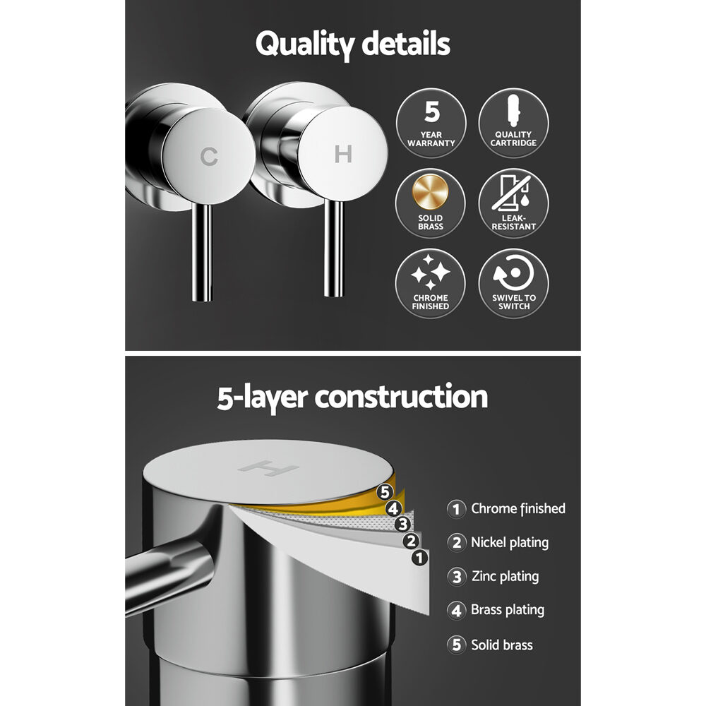 Cefito Basin Twin Tap Wall Round Brass Faucet Shower Bathtub Chrome - product image 5