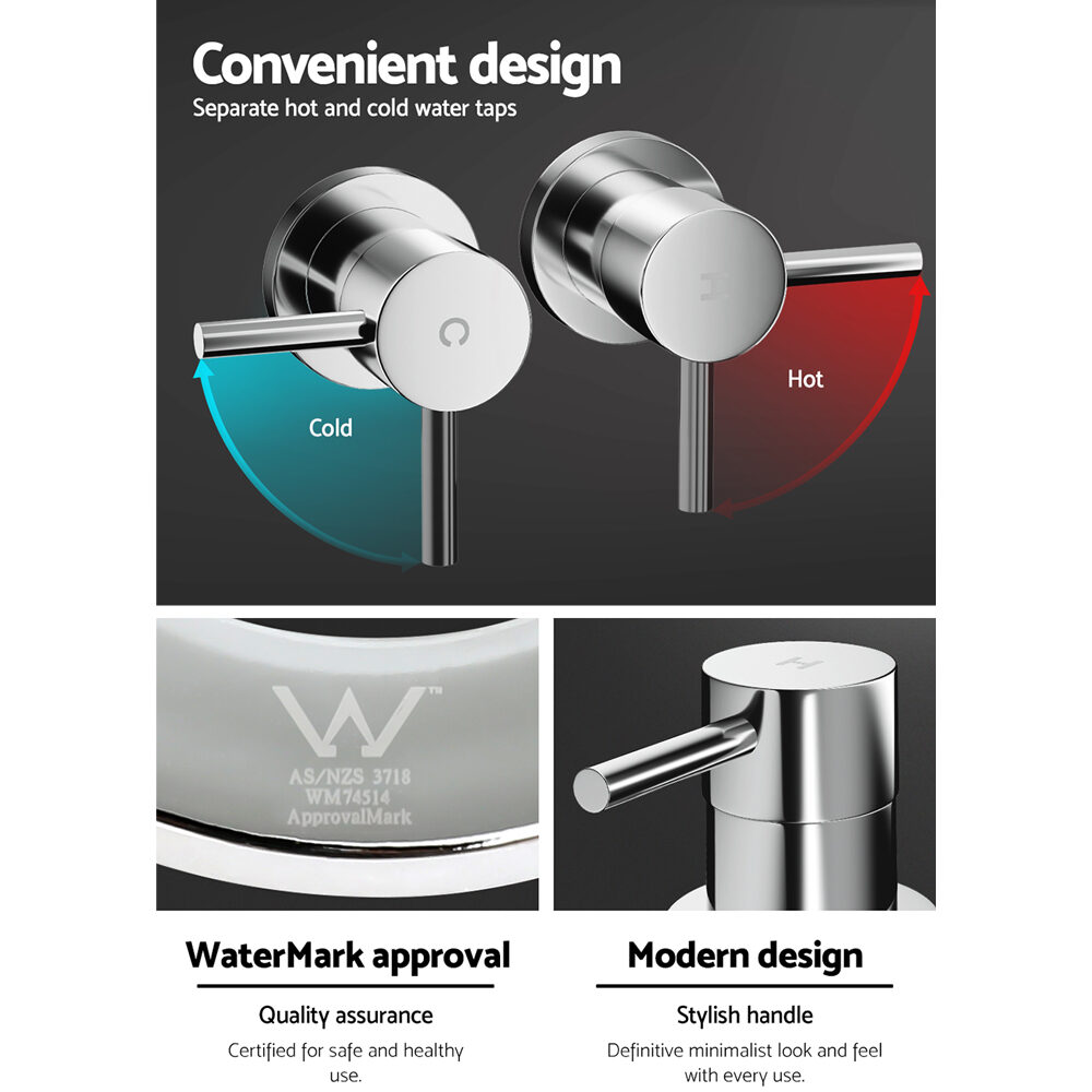 Cefito Basin Twin Tap Wall Round Brass Faucet Shower Bathtub Chrome - product image 7